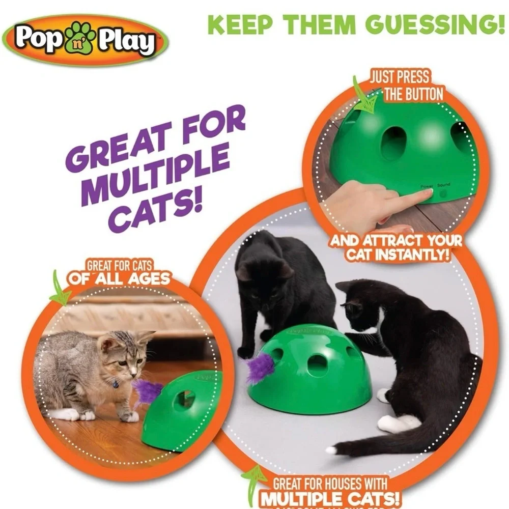 Pop N' Play Interactive Cat Toy Green Auto Shut Off Timer Three Speed Settings